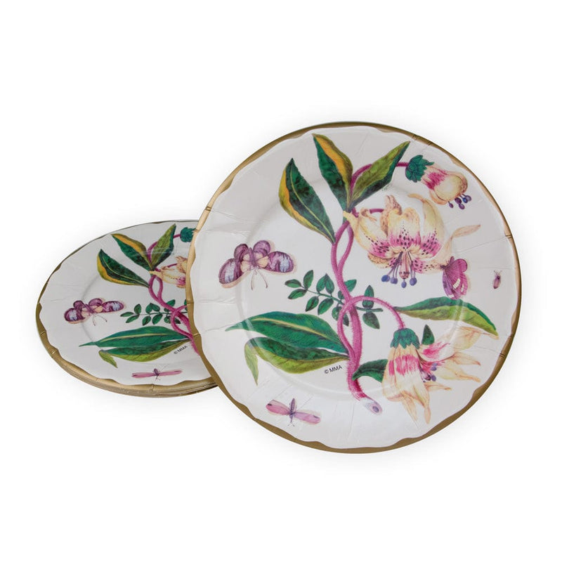 Caspari Porcelain Blooms Ivory Dinner Plates - 8 Per Package