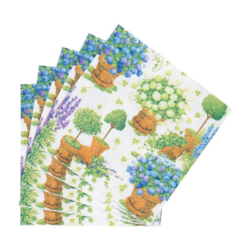 Caspari Potted Hydrangeas Cocktail Napkins - 20 Per Package