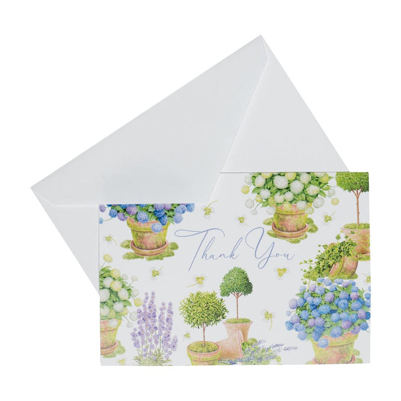 Caspari Potted Hydrangeas Thank You Notes - 8 Note Cards & 8 Envelopes