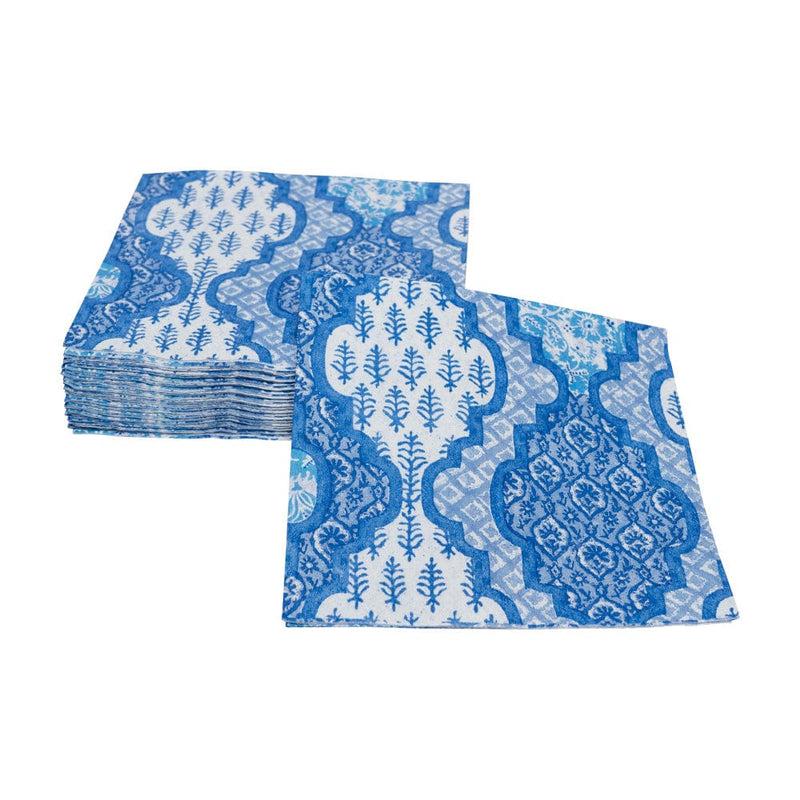 Caspari Provençal Cotton Blue Cocktail Napkins - 20 Per Package