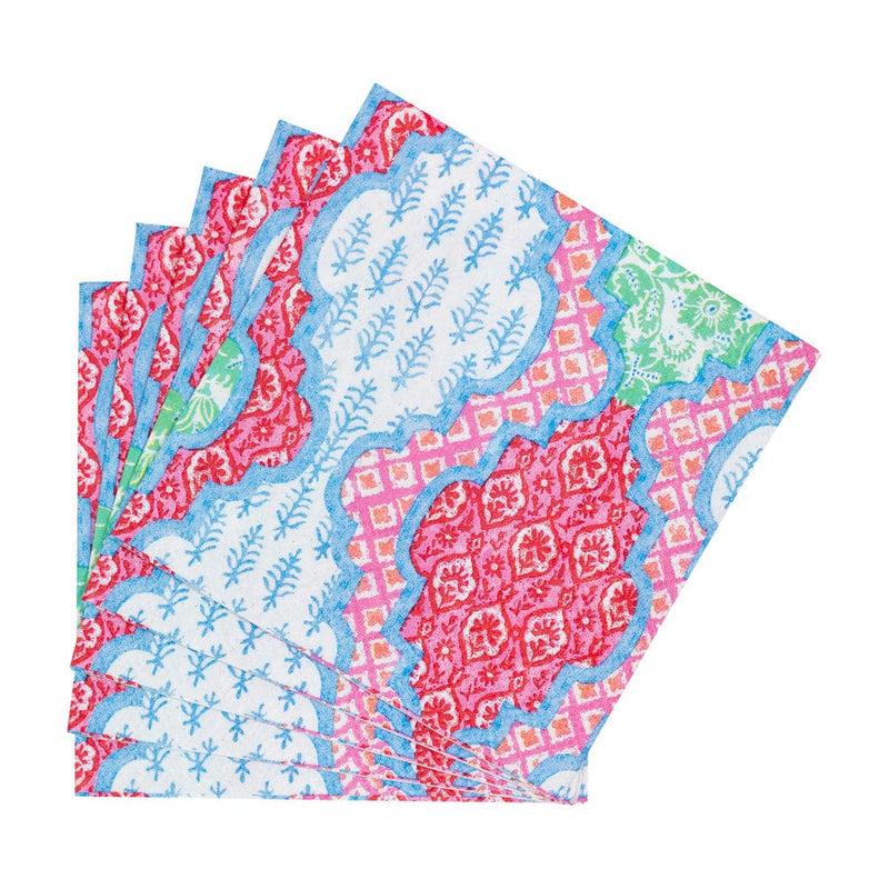 Caspari Provençal Cotton Pink Multi Cocktail Napkins - 20 Per Package