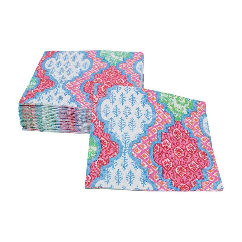 Caspari Provençal Cotton Pink Multi Cocktail Napkins - 20 Per Package