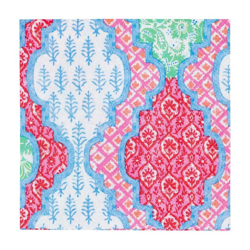 caspari Provençal Cotton Pink Multi Cocktail Napkins - 20 Per Package