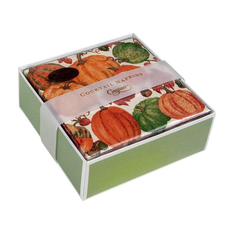 Caspari Pumpkin Field Boxed Paper Cocktail Napkins In White - 40 Per Box