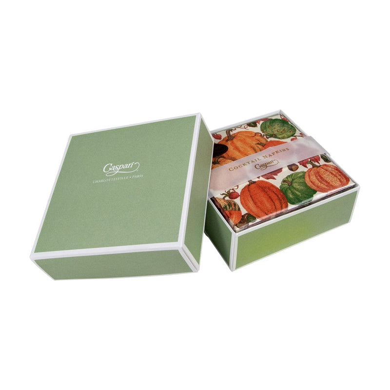 Caspari Pumpkin Field Boxed Paper Cocktail Napkins In White - 40 Per Box