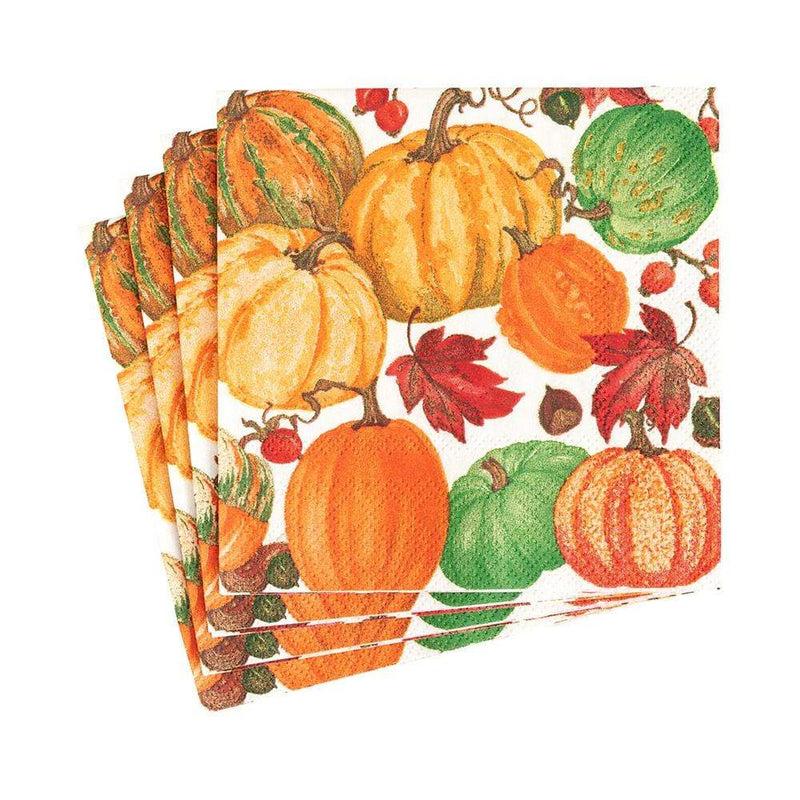 Caspari Pumpkin Field Paper Cocktail Napkins In White - 20 Per Package