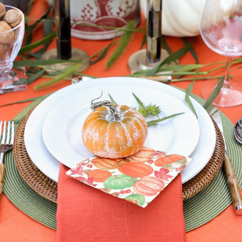 Caspari Pumpkin Field Paper Cocktail Napkins In White - 20 Per Package