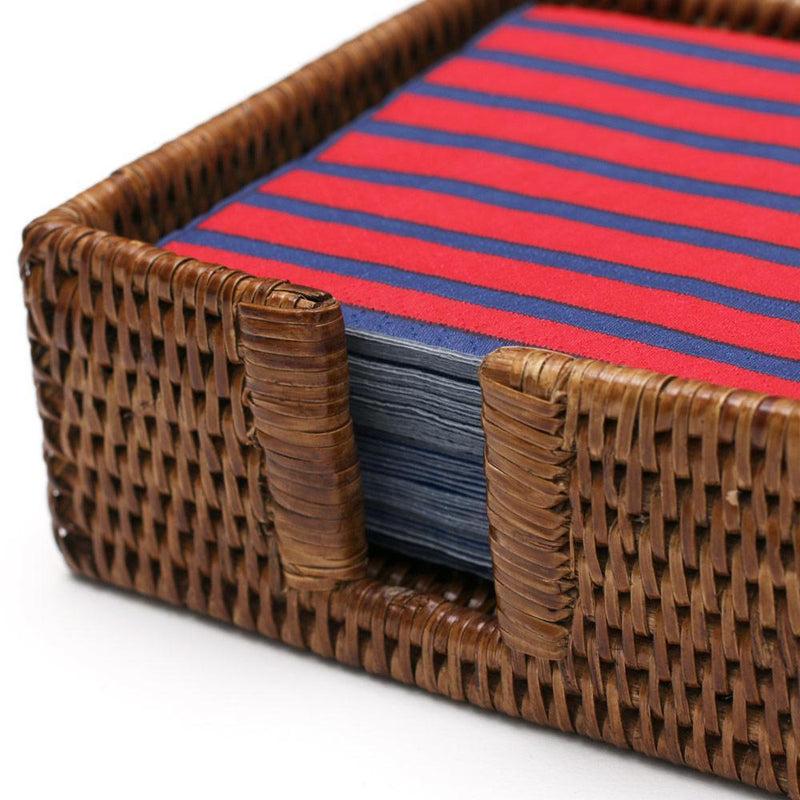 Caspari Rattan Cocktail Napkin Holder In Dark Natural - 1 Each