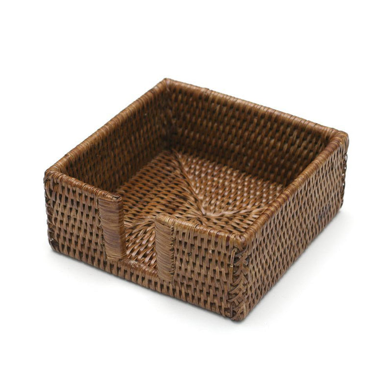 caspari Rattan Cocktail Napkin Holder in Dark Natural - 1 Each