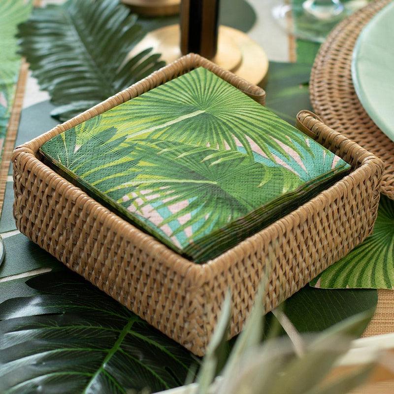 Caspari Rattan Cocktail Napkin Holder In White Natural - 1 Each