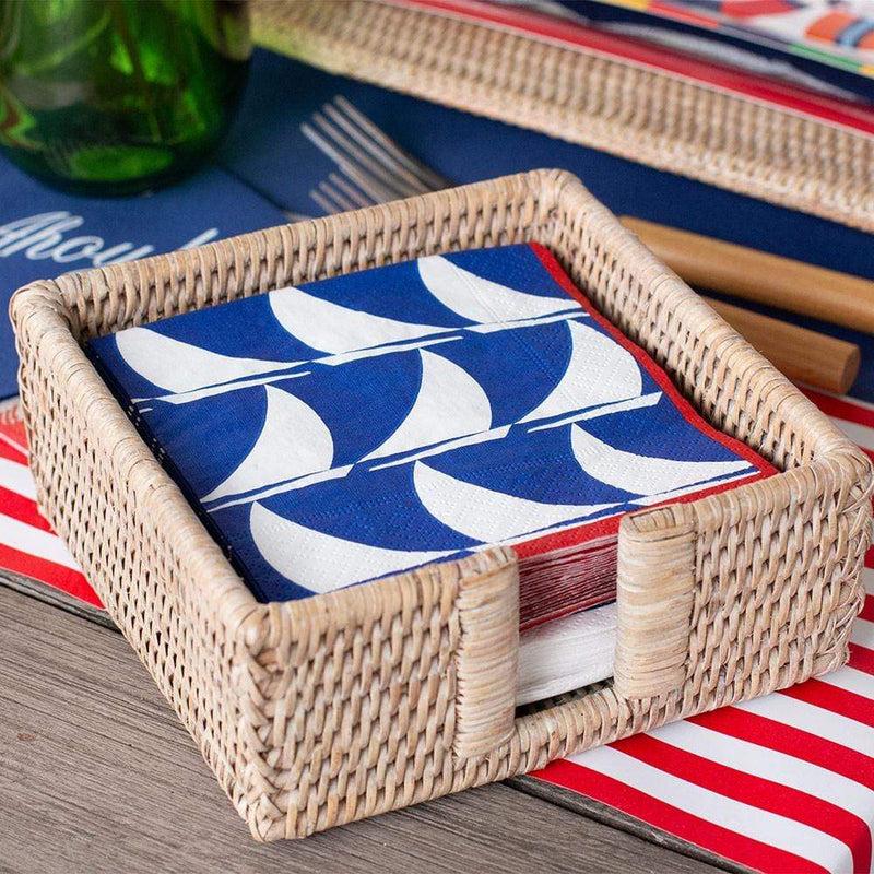 Caspari Rattan Cocktail Napkin Holder In White Natural - 1 Each