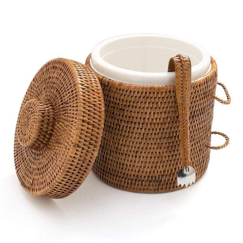 Caspari Rattan Ice Bucket With Tongs In Dark Natural - 1 Each