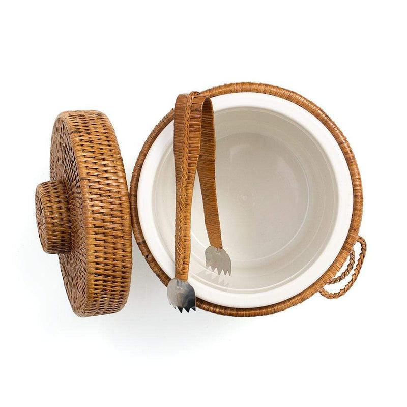 Caspari Rattan Ice Bucket With Tongs In Dark Natural - 1 Each