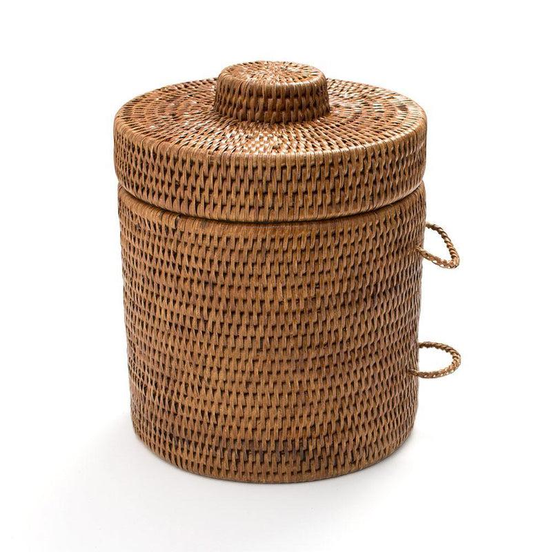 caspari Rattan Ice Bucket with Tongs in Dark Natural - 1 Each