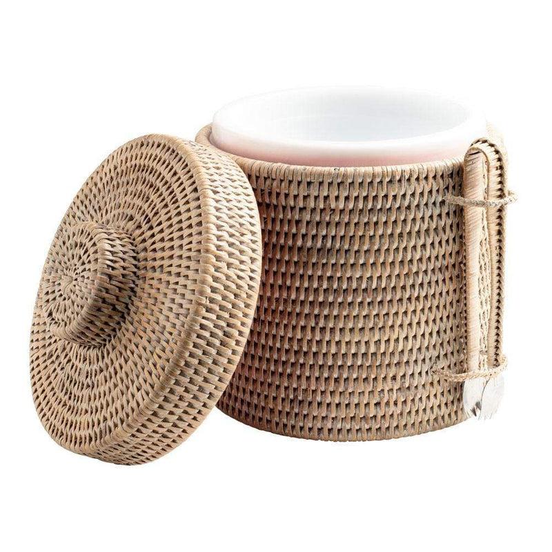 Caspari Rattan Ice Bucket With Tongs In White Natural - 1 Each