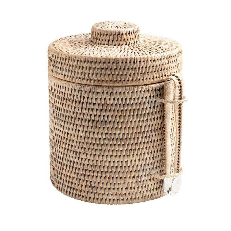 caspari Rattan Ice Bucket with Tongs in White Natural - 1 Each