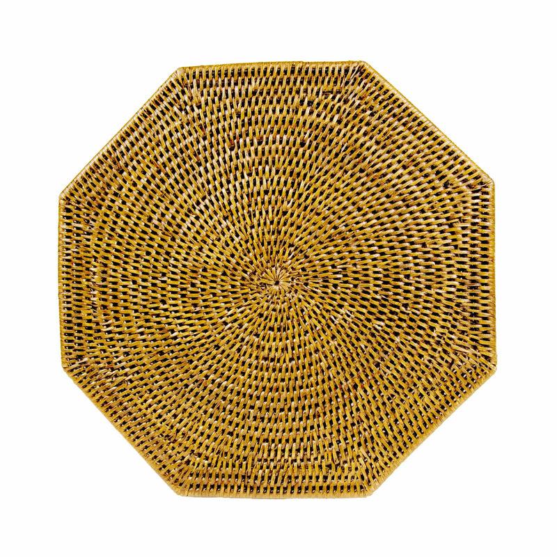 caspari Rattan Octagonal Placemat in Honey - 1 Placemat