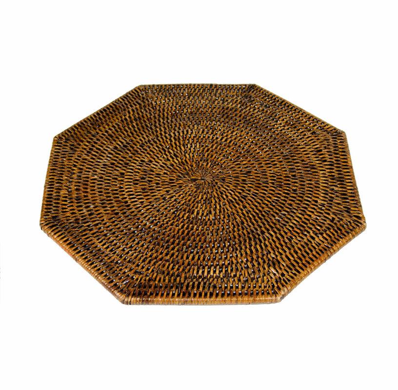 Caspari Rattan Octagonal Placemat In Natural - 1 Placemat