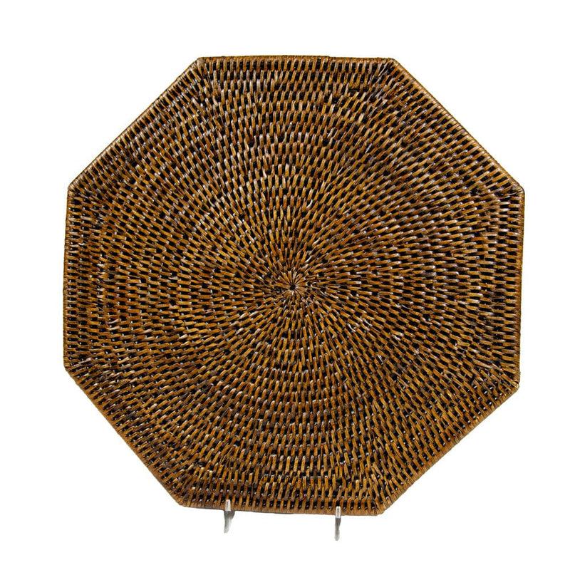 Caspari Rattan Octagonal Placemat In Natural - 1 Placemat