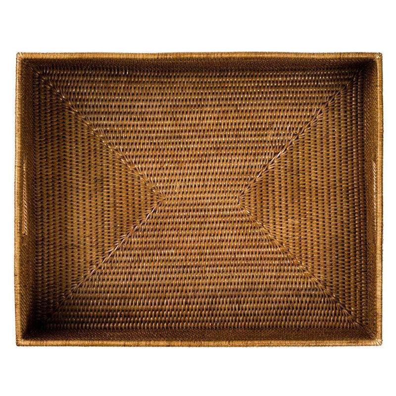 Caspari Rattan Rectangular Deep Tray In Dark Natural - 1 Each