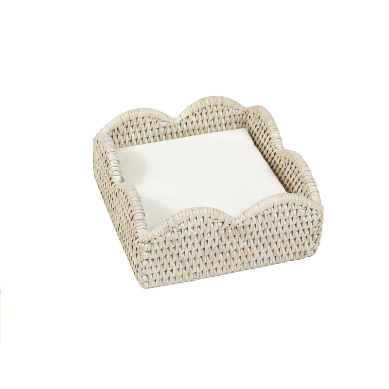 Caspari Rattan Scalloped Cocktail Napkin Holders In Cream - 1 Napkin Holder