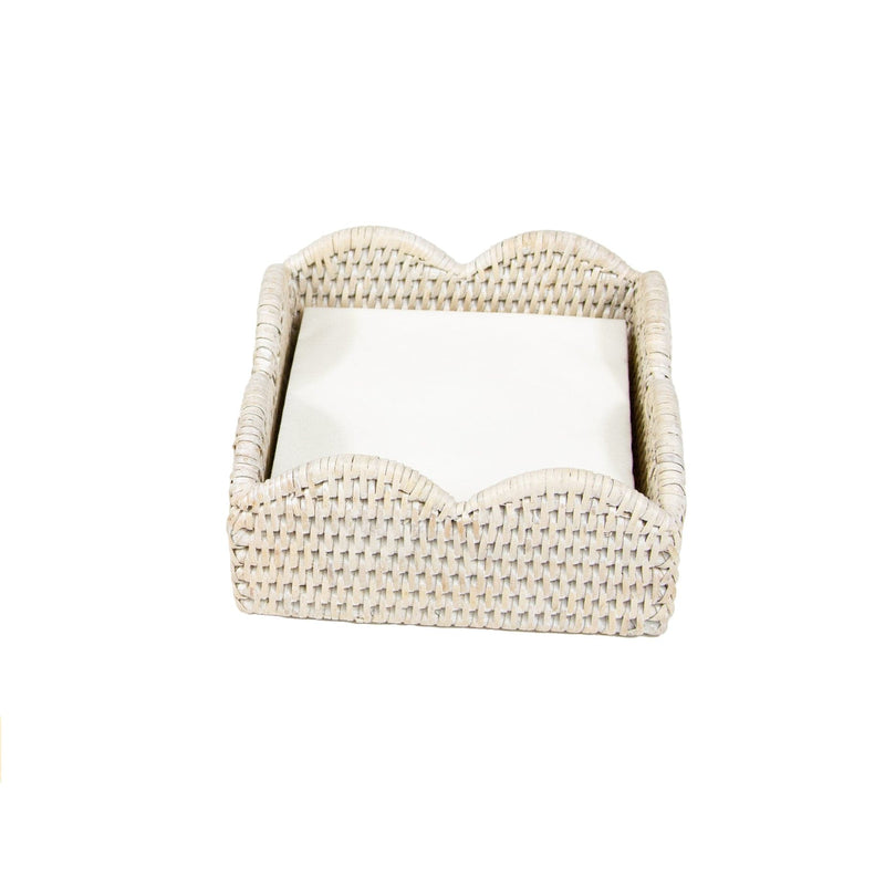 Caspari Rattan Scalloped Cocktail Napkin Holders In Cream - 1 Napkin Holder
