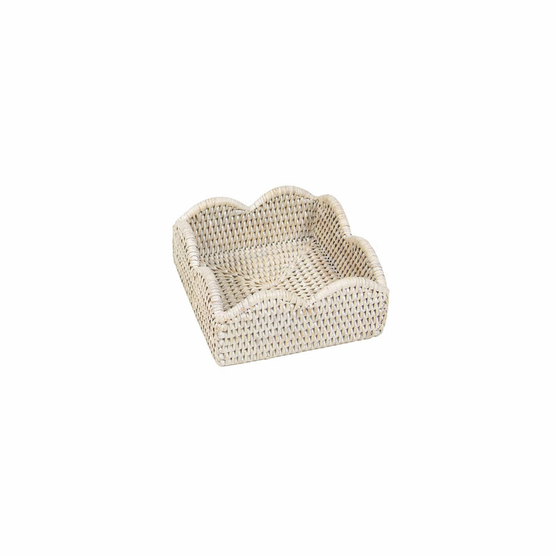 caspari Rattan Scalloped Cocktail Napkin Holders in Cream - 1 Napkin Holder