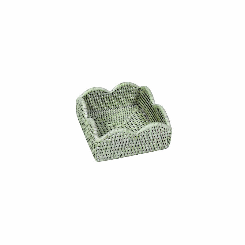 caspari Rattan Scalloped Cocktail Napkin Holders in Green - 1 Napkin Holder