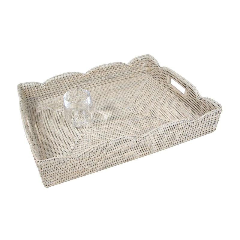 Caspari Rattan Scalloped Large Tray In Cream - 1 Each
