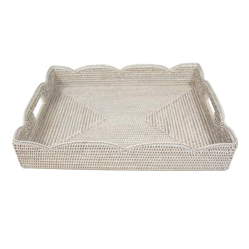 Caspari Rattan Scalloped Large Tray In Cream - 1 Each