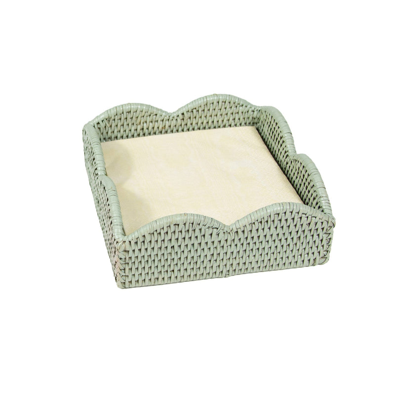 Caspari Rattan Scalloped Luncheon Napkin Holders In Green - 1 Napkin Holder