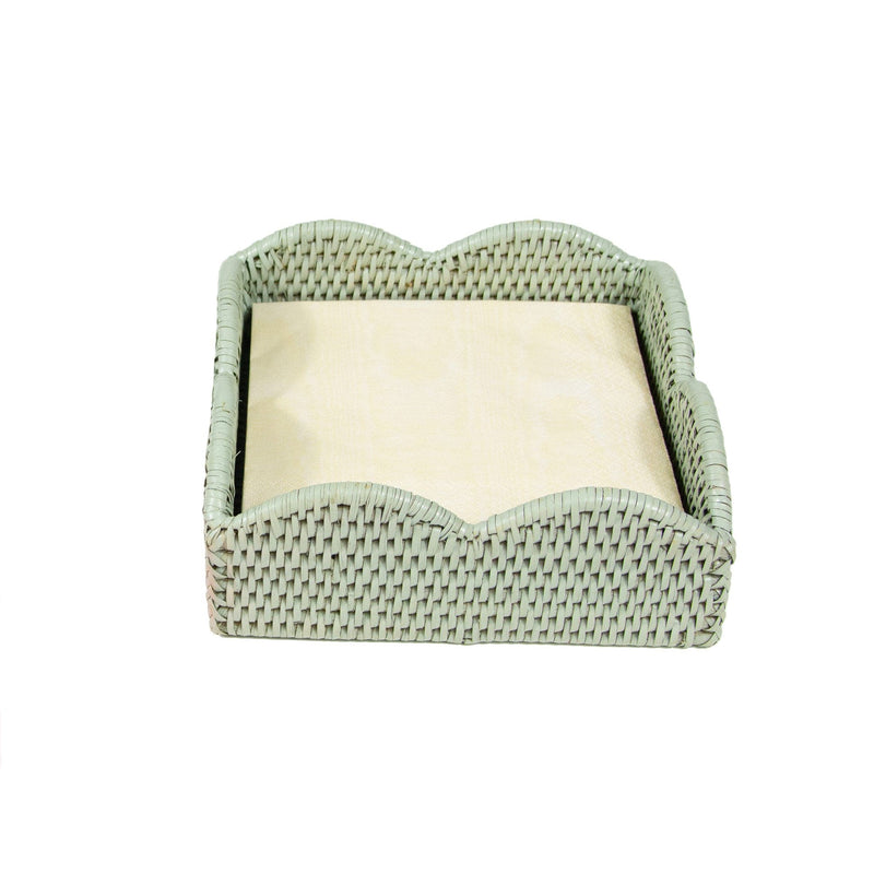 Caspari Rattan Scalloped Luncheon Napkin Holders In Green - 1 Napkin Holder