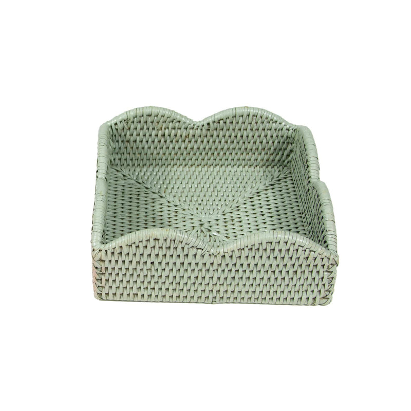 Caspari Rattan Scalloped Luncheon Napkin Holders In Green - 1 Napkin Holder