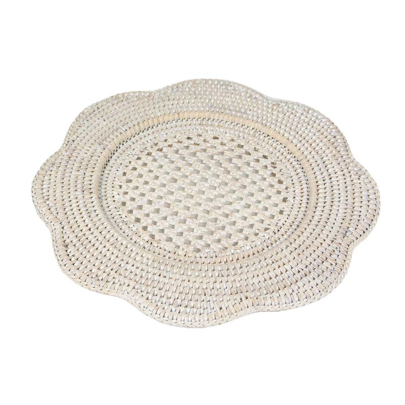 Caspari Rattan Scalloped Round Charger Plate In Cream - 1 Charger Plate