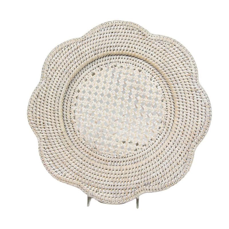 Caspari Rattan Scalloped Round Charger Plate In Cream - 1 Charger Plate
