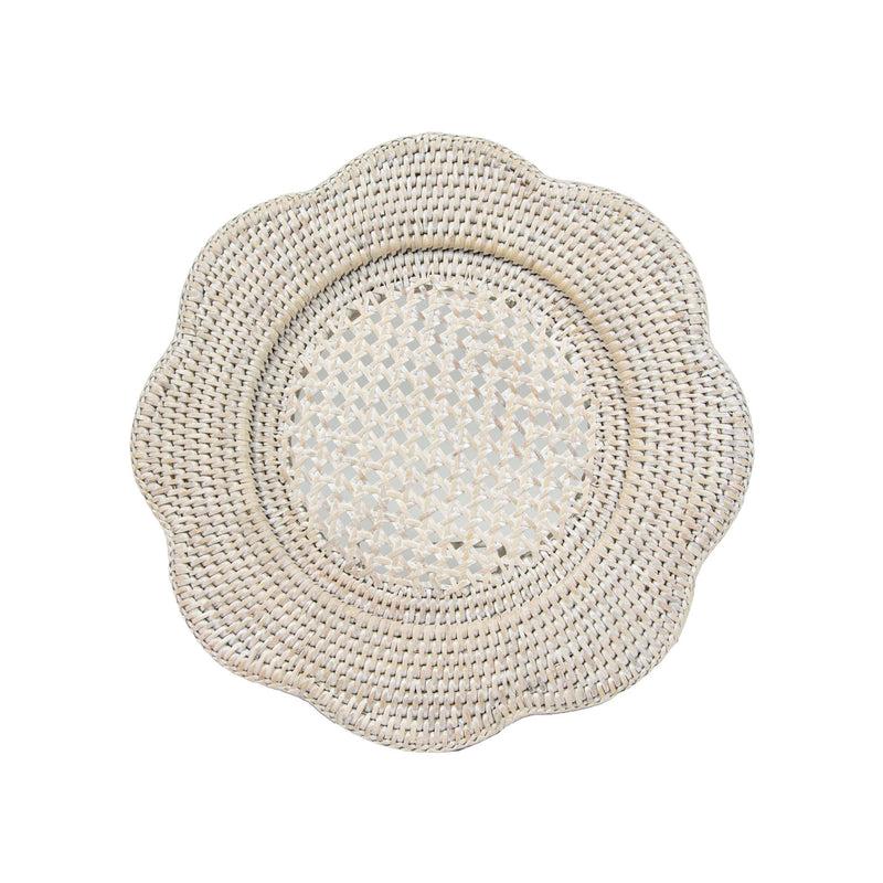 caspari Rattan Scalloped Round Charger Plate in Cream - 1 Charger Plate