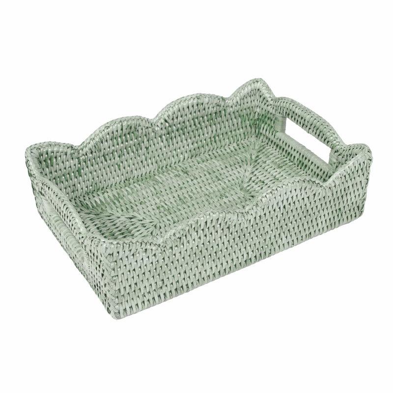 caspari Rattan Scalloped Small Tray in Green - 1 Each