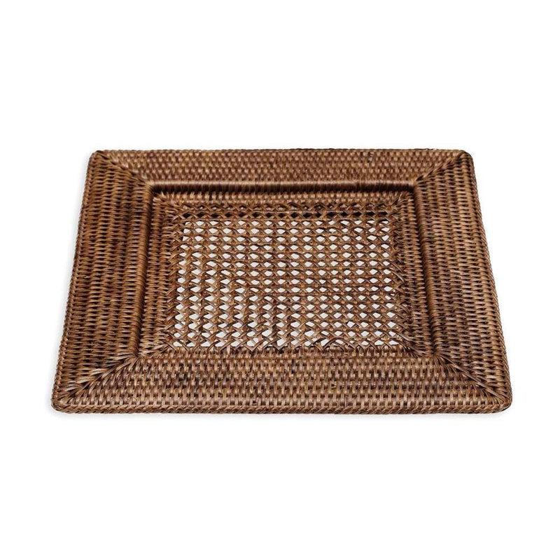 Caspari Rattan Square Plate Charger In Dark Natural - 1 Each