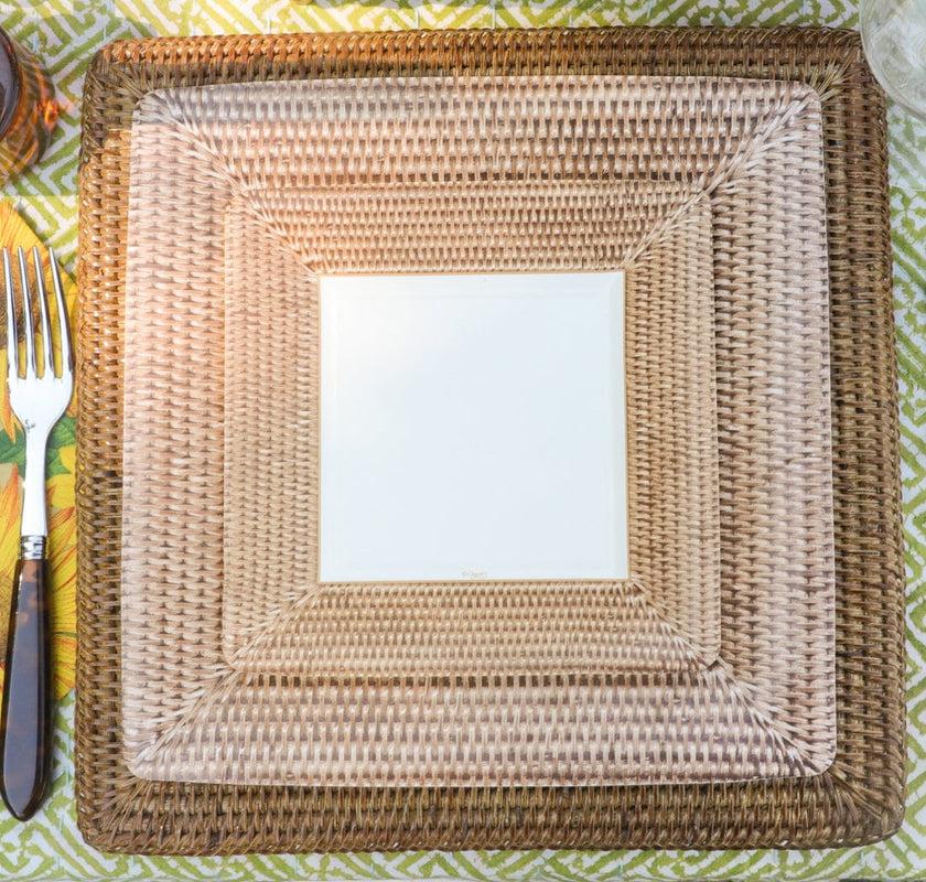 Caspari Rattan Square Plate Charger In Dark Natural - 1 Each