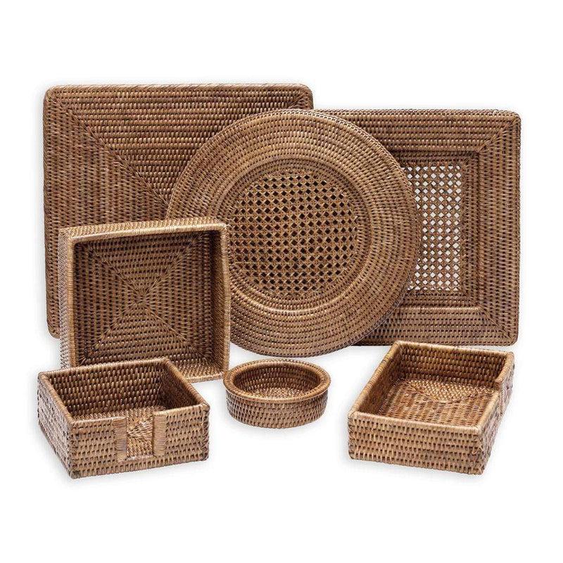 Caspari Rattan Square Plate Charger In Dark Natural - 1 Each