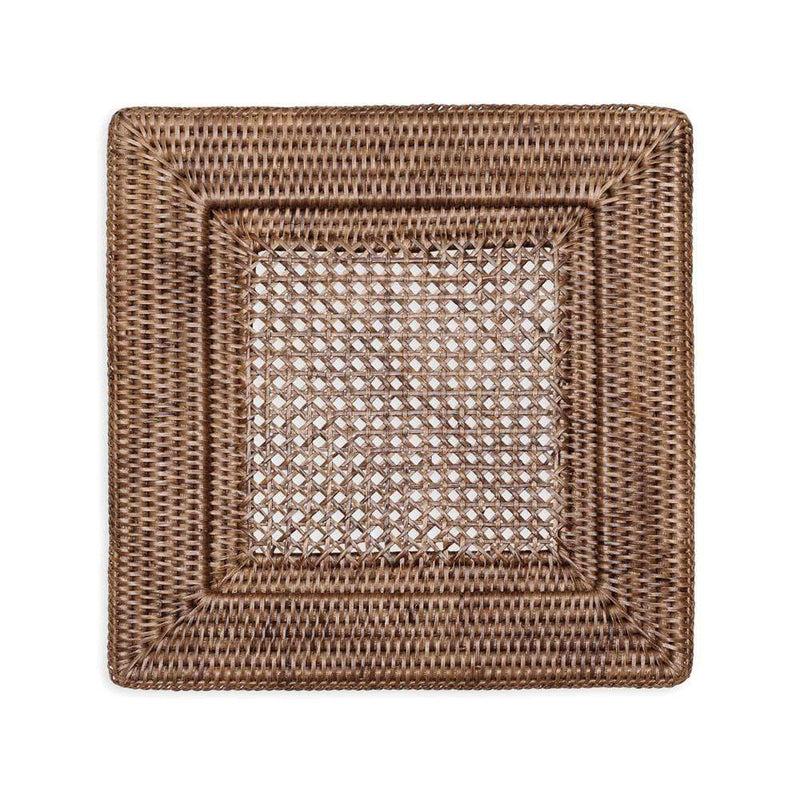 caspari Rattan Square Plate Charger in Dark Natural - 1 Each