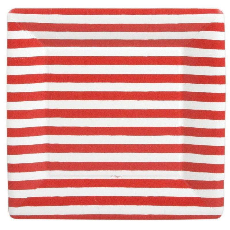 caspari Red and White Stripe Square Paper Dinner Plates - 8 Per Package