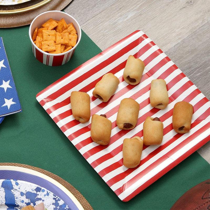 Caspari Red And White Stripe Square Paper Salad & Dessert Plates - 8 Per Package