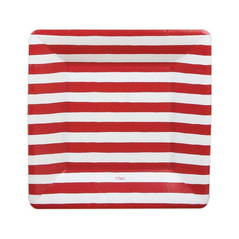 caspari Red and White Stripe Square Paper Salad & Dessert Plates - 8 Per Package