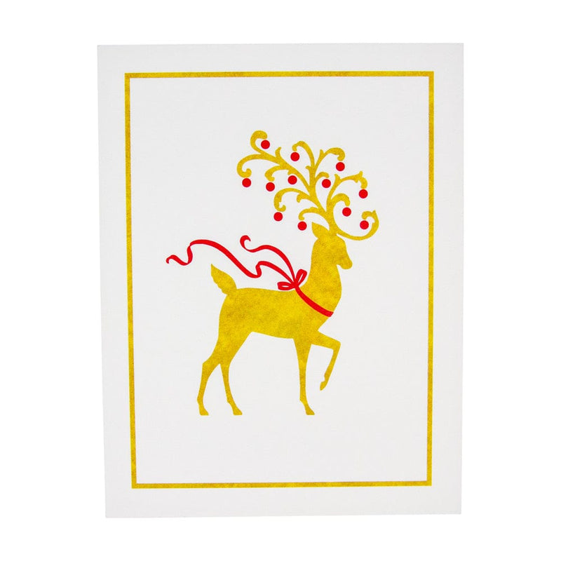 Caspari Reindeer Foil Embossed Large Boxed Christmas Cards - Includes 10 Cards & Envelopes