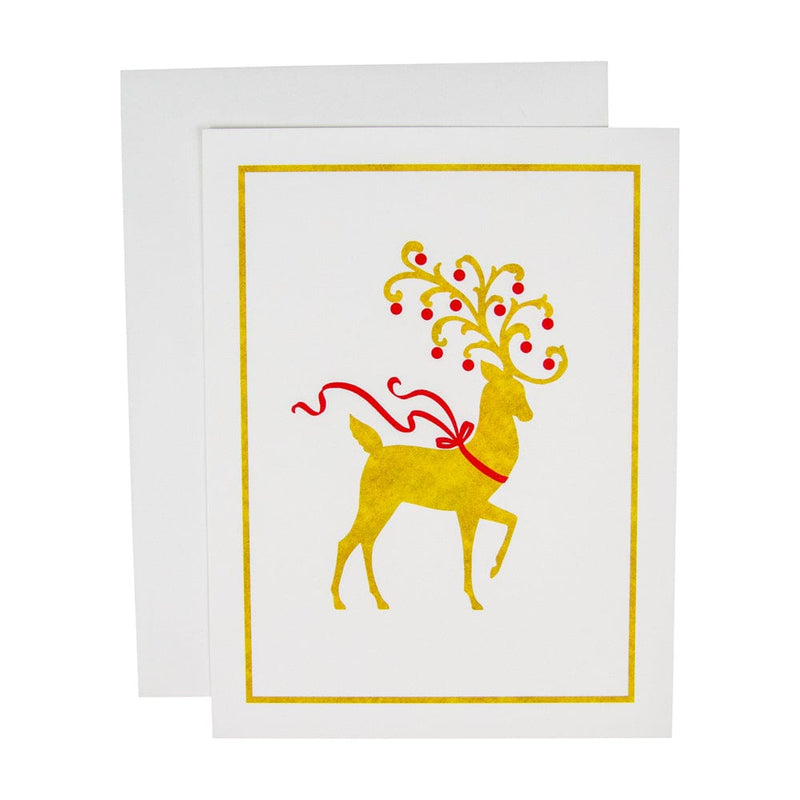 Caspari Reindeer Foil Embossed Large Boxed Christmas Cards - Includes 10 Cards & Envelopes