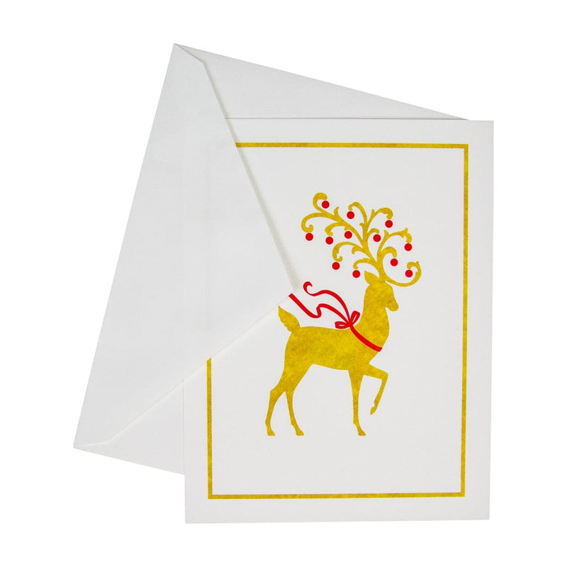 Caspari Reindeer Foil Embossed Large Boxed Christmas Cards - Includes 10 Cards & Envelopes