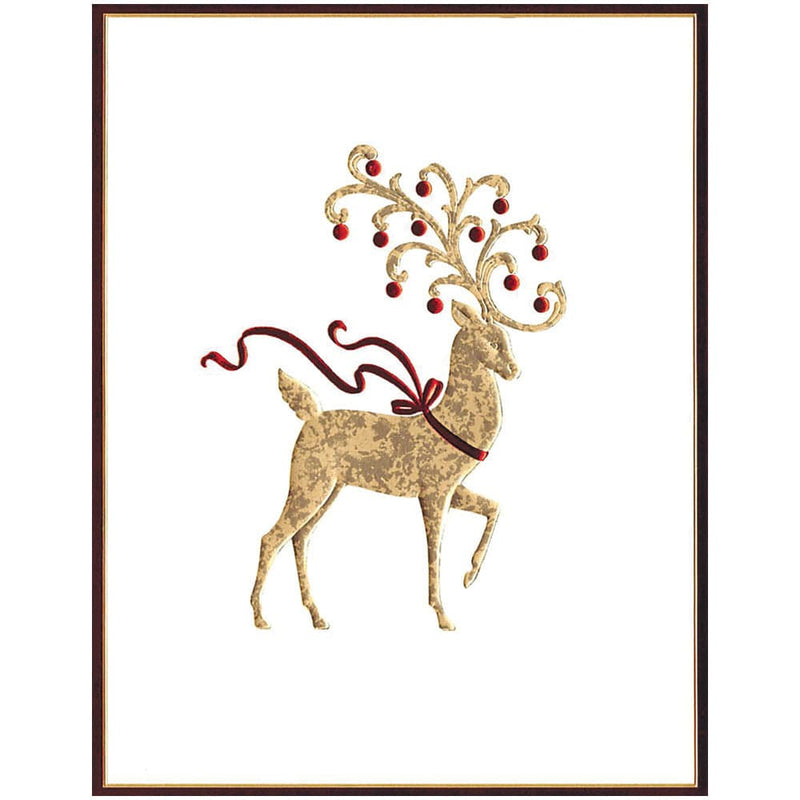caspari Reindeer Foil Embossed Large Boxed Christmas Cards - includes 10 Cards & Envelopes