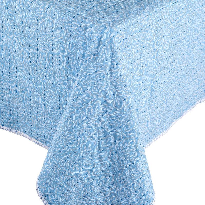 Caspari Reversible Kantha Table Cover In Blue Block Print Leaves - 1 Each