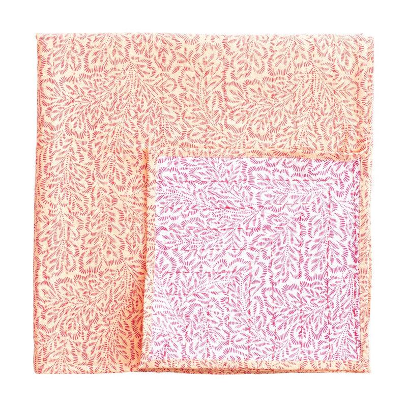 Caspari Reversible Kantha Table Cover In Fuchsia Block Print Leaves - 1 Each